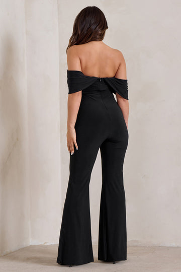 Bonnie Black Bardot Drape Sleeve Jumpsuit